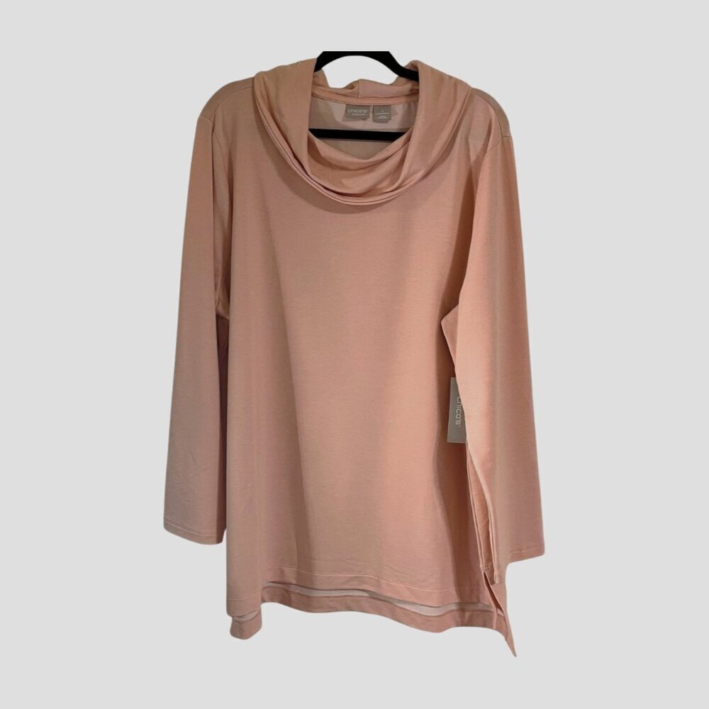 Chico’s Zenergy Knit Cowl Neck Tunic Paris Pink Long Sleeve Size 4 (20/22) NWT